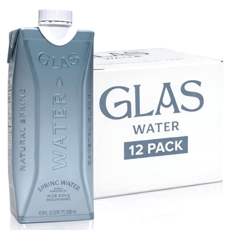 GLAS Natural Spring Water (12 Pack) 16.9 oz / 500ml | Boxed Water from the Blue Ridge Mountains | Paper-Based Bottle with Plant-Based Cap | BPA-Free, Recyclable | Bottled Spring Water Alternative