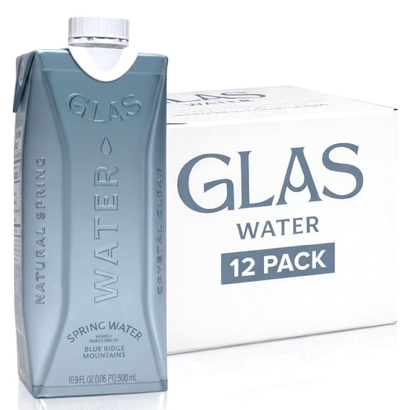 GLAS Natural Spring Water (12 Pack) 16.9 oz / 500ml | Boxed Water from the Blue Ridge Mountains | Paper-Based Bottle with Plant-Based Cap | BPA-Free, Recyclable | Bottled Spring Water Alternative