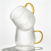 GLASKEY Borosilicate Glass Coffee Mugs Set of 2,12oz Glass Coffee Cups with Vertical Stripes Pattern