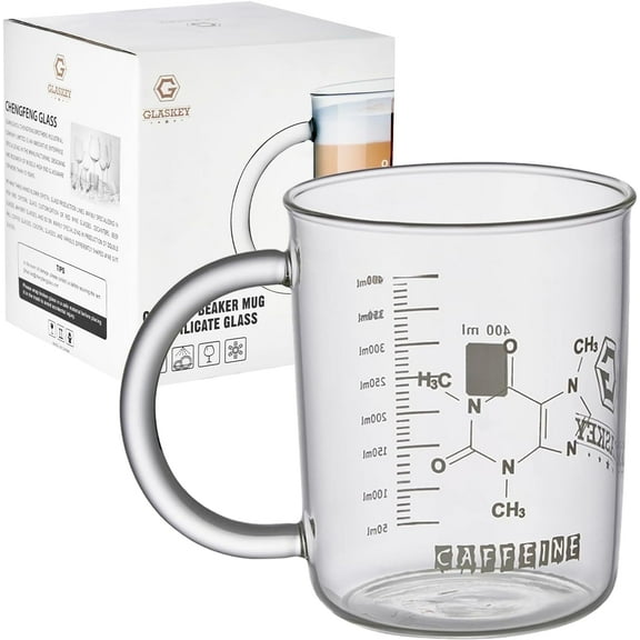 GLASKEY Caffeine Beaker Mug,16 oz Anti-Dripping Borosilicate Caffeine Mug,Cool Coffee Mugs with Handle,Chemistry Mug,Novelty Chemistry Science Teacher Gifts for Women Men
