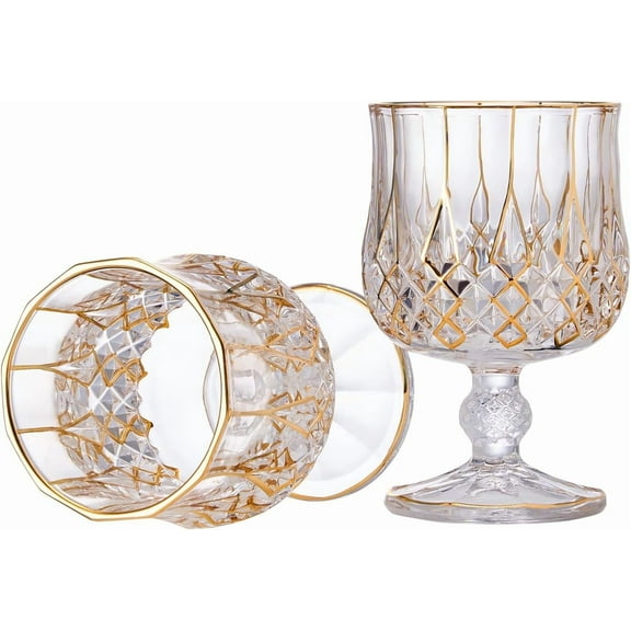 GLASKEY Crystal Brandy and Cognac Snifter Glasses Set of 2-24K Gold Hand Decorated,Short Stem Cognac Glass Brandy Goblets for Bourbon,Scotch,Tequila,Armagnac,Rum,Beer,Liquor-7oz