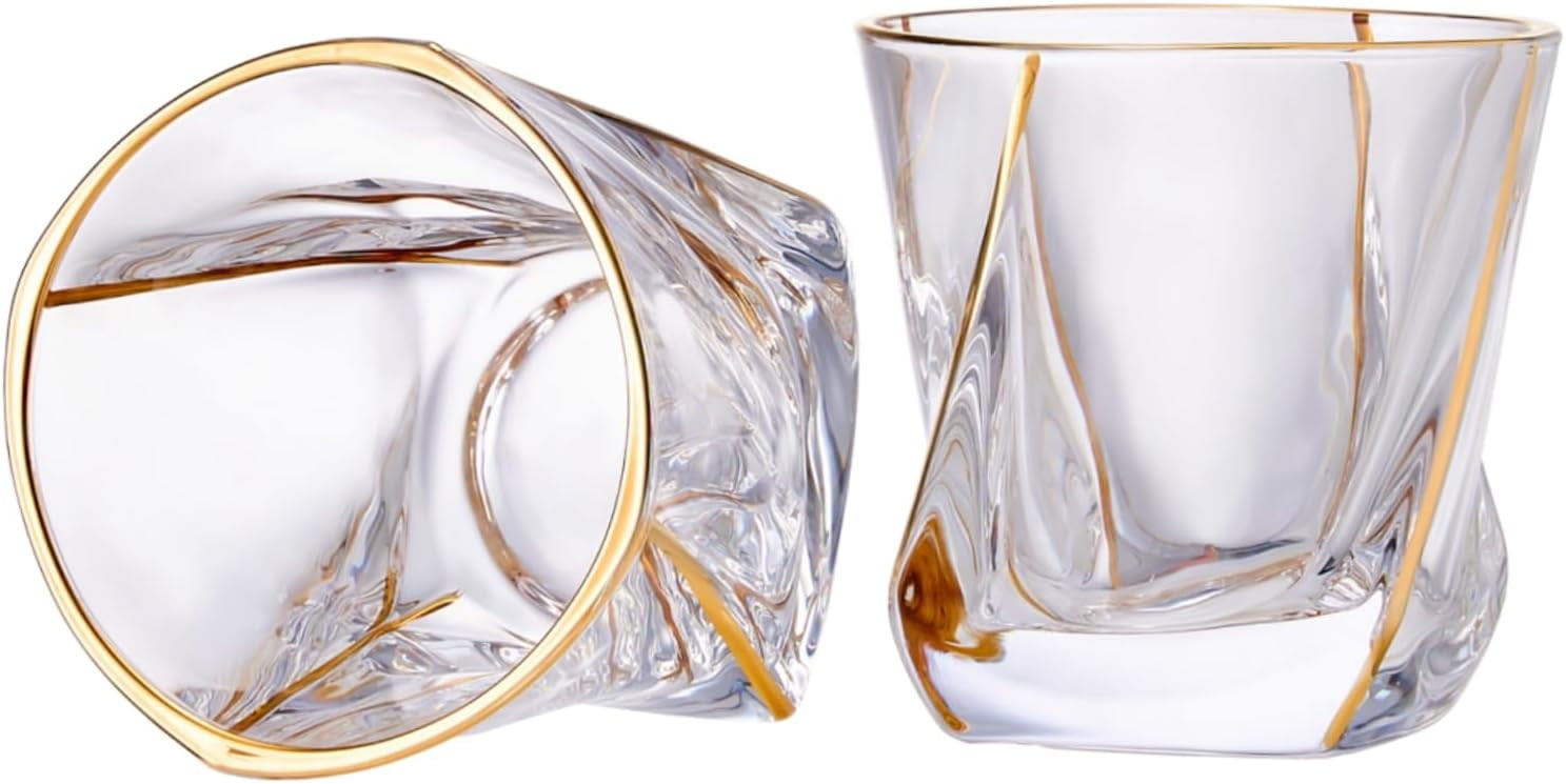 GLASKEY Crystal Whiskey Glasses Set of 2 with 24K Gold Rim,Bar Glasses ...