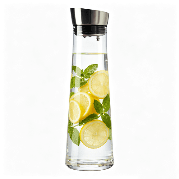 GLASKEY Glass Water Carafe with Lid,1200ml Glass Juice Pitcher with Stainless Steel Gravity Lid,Clear Water Pitcher for Ice Tea, Lemonade, Coffee,Juice Beverage