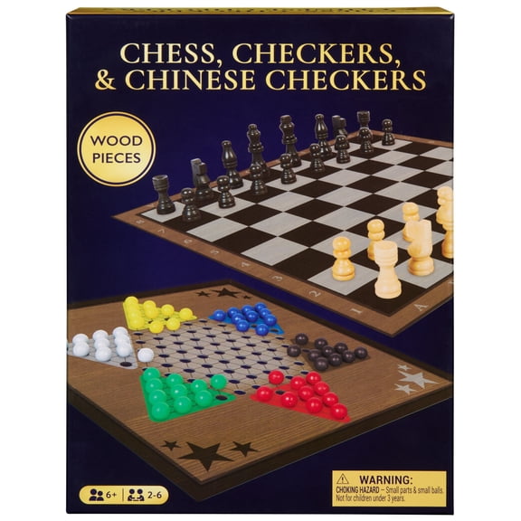 Classic 3-in-1 Board Game Set with Chess, Checkers, and Chinese Checkers, 2-6 Players, Ages 6 and up