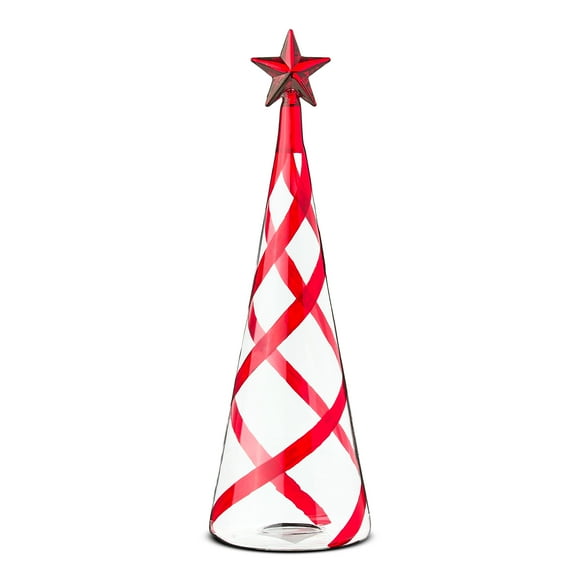Glass Christmas Tree Tabletop Decoration, Red and Clear, 11.2", by Holiday Time