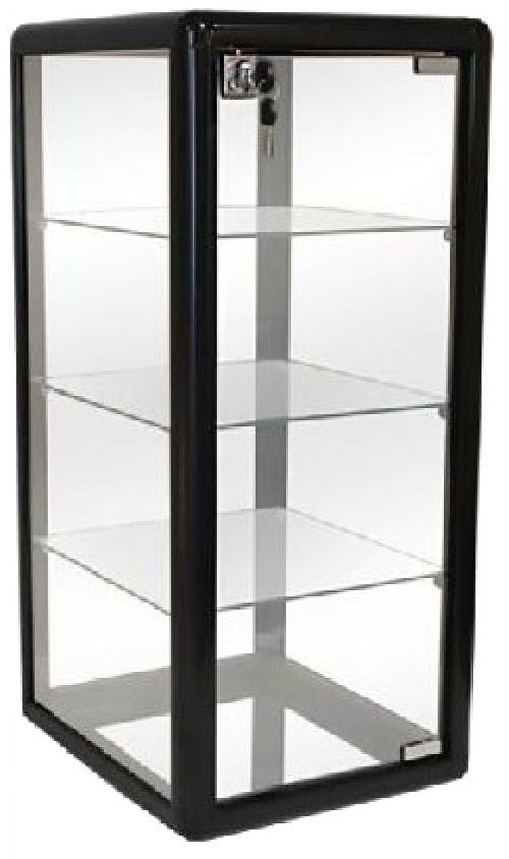 Black Glass Countertop Display Case with Key Lock and 3 Tall Shelves