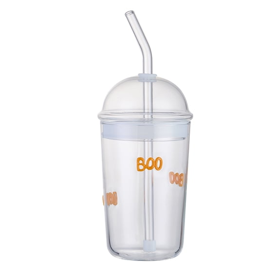 Way to Celebrate 16 oz Boo Icon Clear Glass Sipper Cup with Straw and Lid