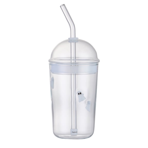Way to Celebrate 16 oz Ghost Icon Clear Glass Sipper with Straw and Lid
