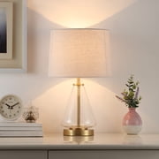 Better Homes & Gardens 18 in Clear Glass Table Lamp with Brass Metal Base and Beige Shade