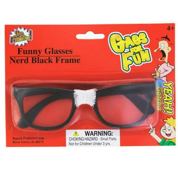 GLASSES FUNNY NERD BLACK FRAME BLISTER CARD, Case Pack of 24