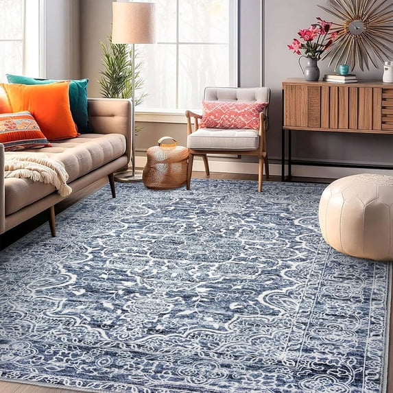 GLATTICE Area Rugs for Living Room 8x10 Washable Large Area Rug for Bedroom Non-Slip Vintage Soft Floral Printed Distressed Dining Room Rug Floor Carpet for Dining Room