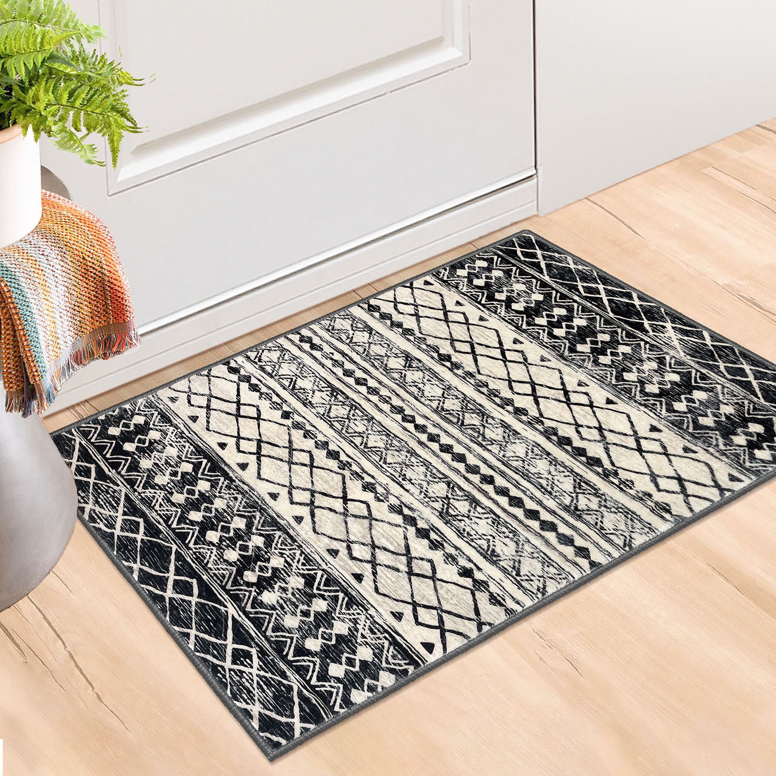 GLATTICE Moroccan Washable Rugs 2x3 Black Entryway Rug Non-Slip Small ...