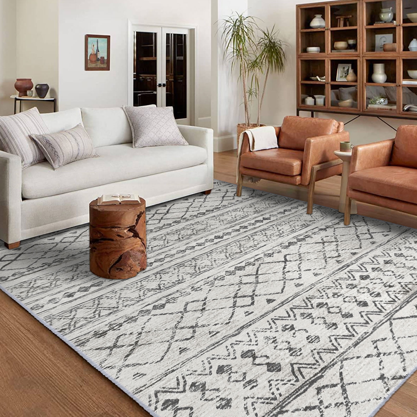 GLATTICE Boho Large Living Room Area Rug 8x10 ft Moroccan Washable Pet-Safe Non-Slip Vintage ...