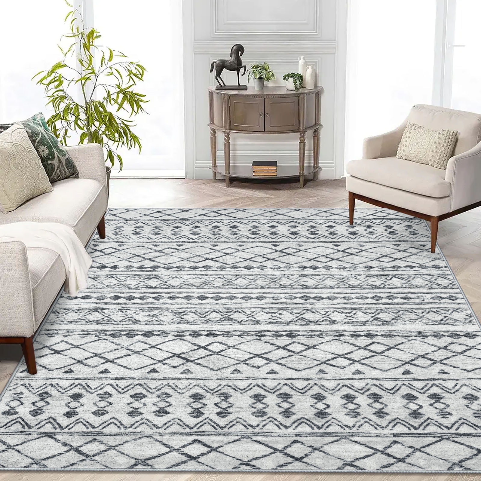 GLATTICE 5x7 Living Room Rugs Grey Washable Area Rugs Non-Slip Ultra ...