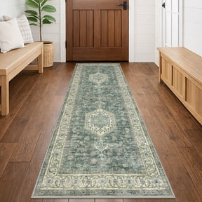 GLATTICE Runner Rug 2x6 Turquoise Vintage Floral Rug Boho Rug Runner Non-Slip Washable Kitchen Runner Soft Printed Retro Flower Carpet Runner for Bedroom Laundry Entryway
