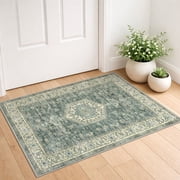 GLATTICE Small Area Rug 2x3 Turquoise Washable Entryway Rug Non-Slip Ultra Soft Printed Oriental Floral Rug Doormat Small Accent Rug Farmhouse Kitchen Throw Rug for Entrance