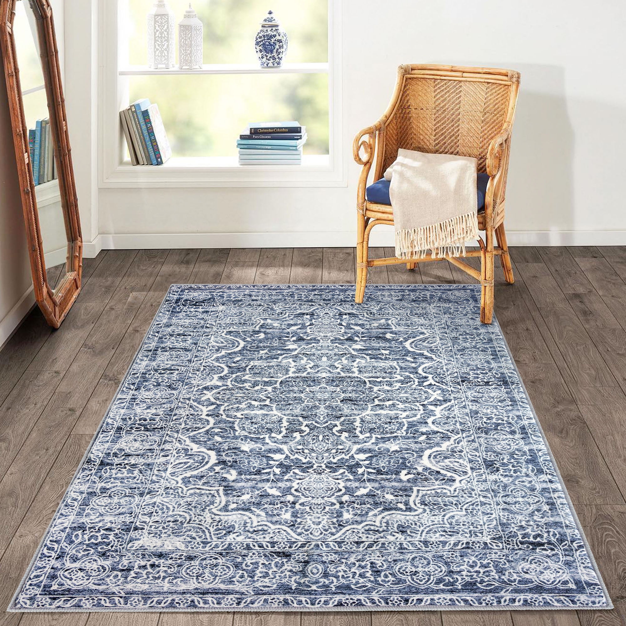 GLATTICE Area Rug 3x5, Vintage Floral Rug for Living Room Blue Washable ...