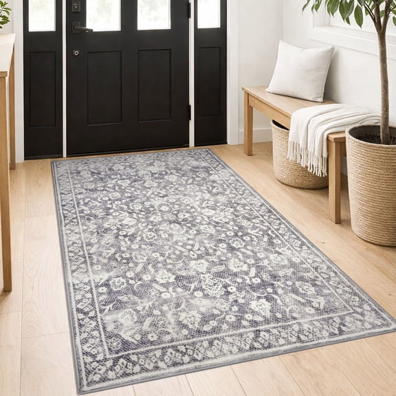 GLATTICE Entryway Rugs 3x5 ft Washable Area Rug Super Soft Rug Non Slip Rubber Backed Entry Rug for Kitchen Bedroom Office Living Room, Gray Ivory