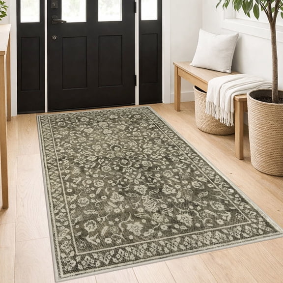 GLATTICE Entryway Rugs 3x5 ft Washable Area Rug Super Soft Rug Non Slip Rubber Backed Entry Rug for Kitchen Bedroom Office Living Room, Taupe Brown