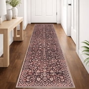 GLATTICE Runner Rug 2x8 Non Slips Rug Runner Super Soft Kitchen Runner Rug Printed Faux Wool Floral Thin Rugs for Hallway Entryway Laundry Room Bedroom, Deep Bu