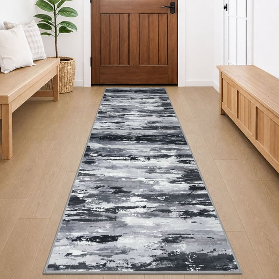 GLATTICE Runner Rug 2x6 Non-Slip Carpet Runner Washable Floor Runner Soft Thin Kitchen Runner for Hallway Bedroom Laundry Room, Black Grey