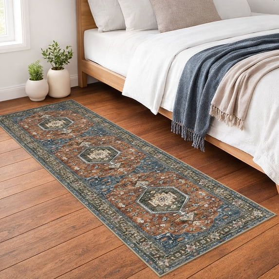 GLATTICE Runner Rug 2x7 Brick Red Vintage Floral Rug Boho Rug Runner Non-Slip Washable Kitchen Runner Soft Printed Retro Flower Carpet Runner for Bedroom Laundry Entryway
