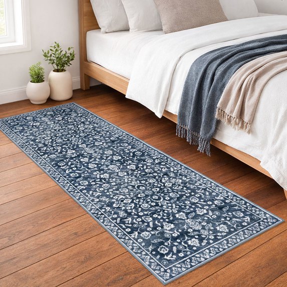 GLATTICE Runner Rug 2x7 Non Slips Rug Runner Super Soft Kitchen Runner Rug Printed Faux Wool Floral Thin Blue Rugs for Hallway Entryway Laundry Room Bedroom, Navy and White