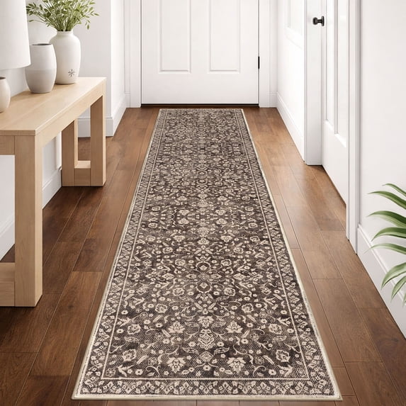 GLATTICE Runner Rug 2x8 Non Slips Rug Runner Super Soft Kitchen Runner Rug Printed Faux Wool Floral Thin Blue Rugs for Hallway Entryway Laundry Room Bedroom, Rust Brown Red
