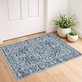 GLATTICE Throw Rugs with Rubber Backing Washable Small Area Rug 2x3 Blue Front Door Mat Ultra Soft Printed Oriental Floral Rug Indoor Mat for Entryway Porch Hallway
