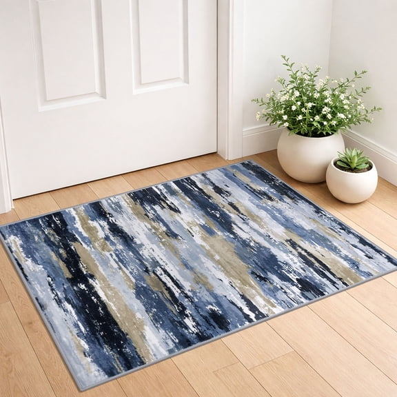GLATTICE Small Rug 2x3 Throw Rug with Rubber Backing Abstract Non-Slip Kitchen Rugs Soft Thin Indoor Mat for Entry Front Door Bedroom, Navy Blue Multi
