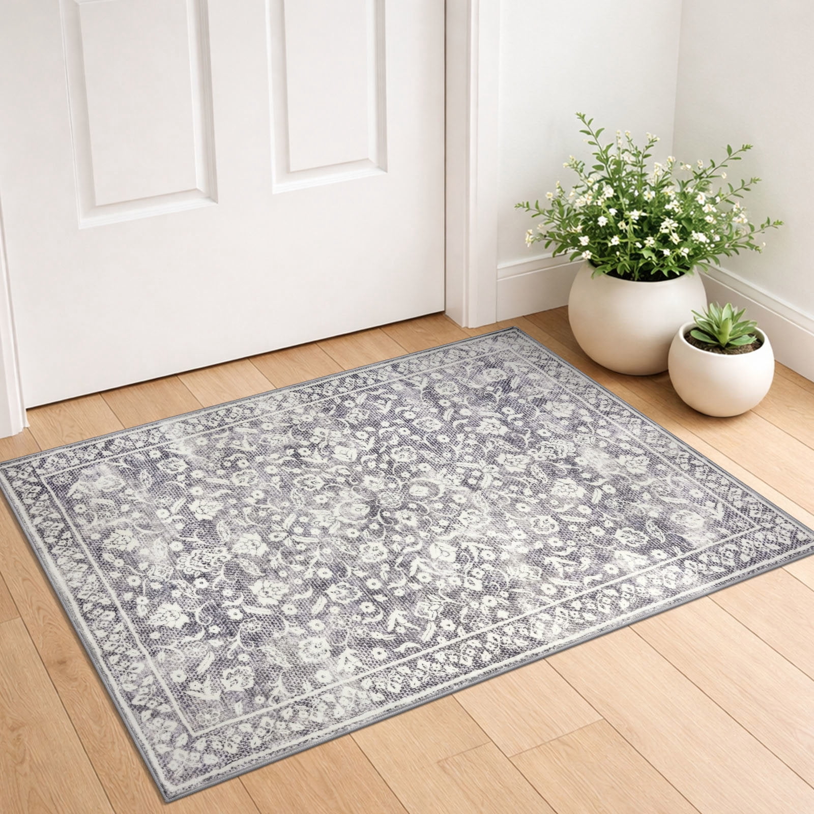 GLATTICE Indoor Doormat 2x3 Small Area Rugs Washable 2x3 Front Door Mat Entrance Doormat Non Slip Rubber Backed Entryway Rug for Entry Kithen Bedroom, Gray Ivory