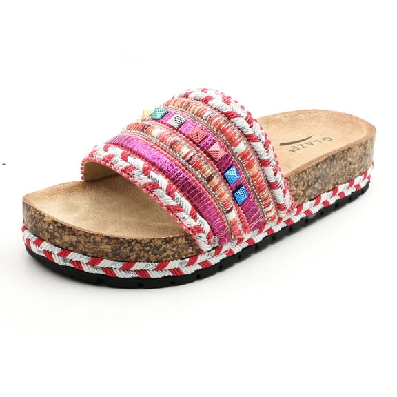 GLAZE Women's Boho Slide Sandals Cork Footbed Sandal