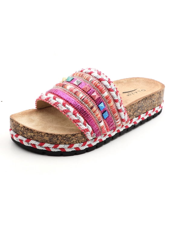 Women's Boho Slide Sandals Cork Footbed Sandal