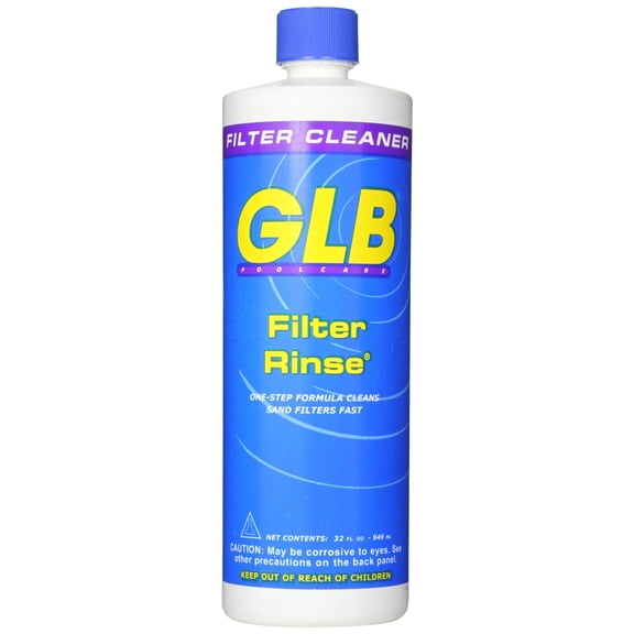 GLB Filter Rinse 32oz 71014A with My Garden Pool 7-in-1 Test Strips & Measuring Cup Cleans Pool Filters, Improves Water Flow & Efficiency
