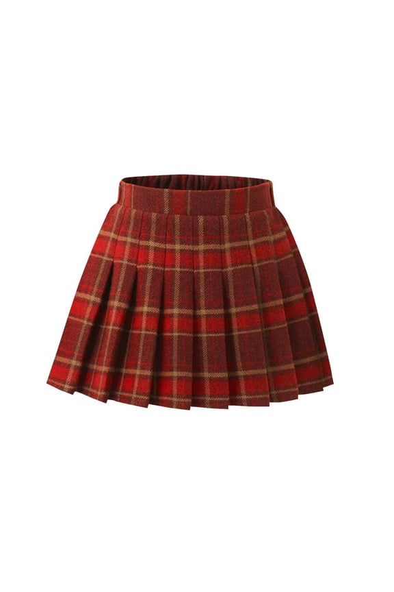GLCCG Girl's Wool Plaid Skirt Fall Winter High Waisted Flowy Short Skirts A Line Flared School Uniform Plaid Skirt 3-15 Years
