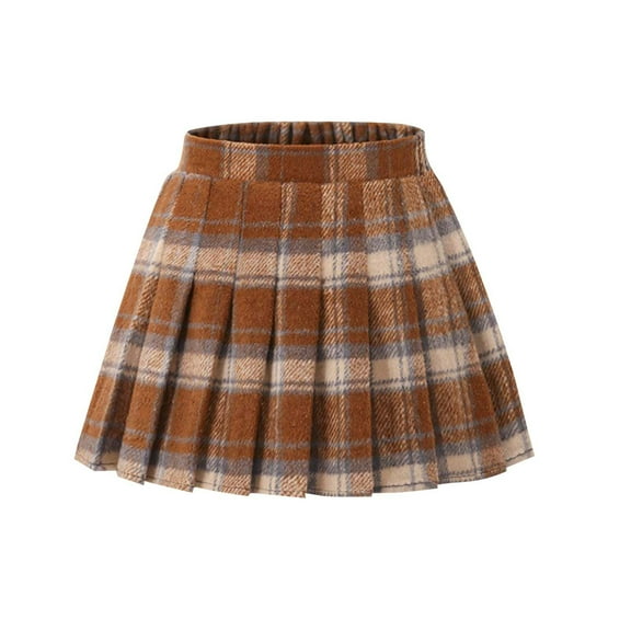 GLCCG Girl's Wool Plaid Skirt Fall Winter High Waisted Flowy Short Skirts A Line Flared School Uniform Plaid Skirt 3-15 Years