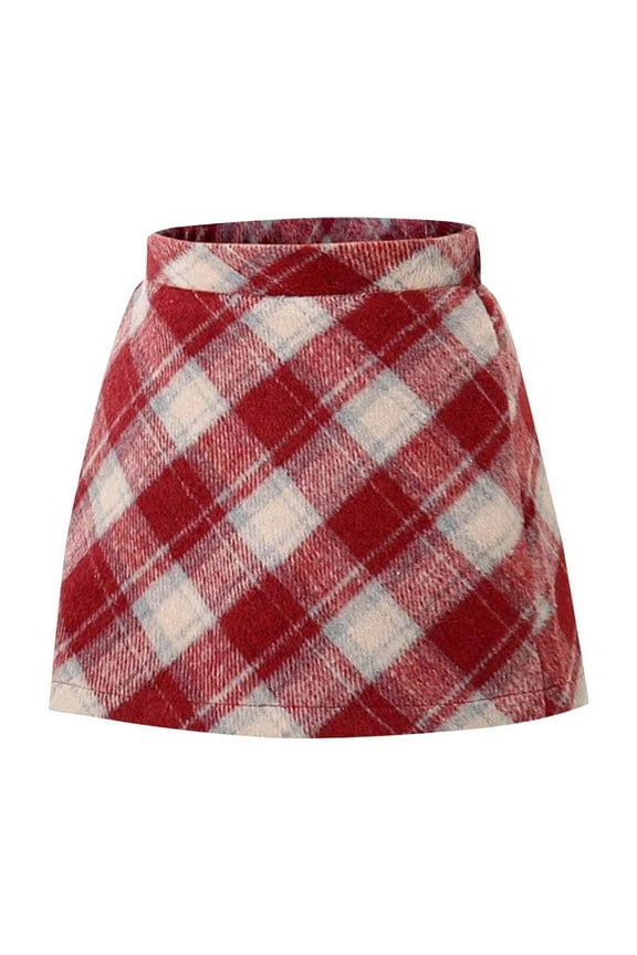GLCCG Kids Girl's Wool Plaid Skirt Fall Winter High Waisted A Line Short Skirts Trendy Casual Warm School Uniform Plaid Skirt 3-13 Years