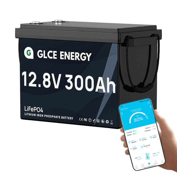 GLCE ENERGY 12V 300Ah LiFePO4 Lithium Battery, Built-in Smart Bluetooth BMS, 4000~15000 Cycles, 3840Wh Lithium Battery, Deep Cycle Battery for RV, Solar System, and Off-Grid etc