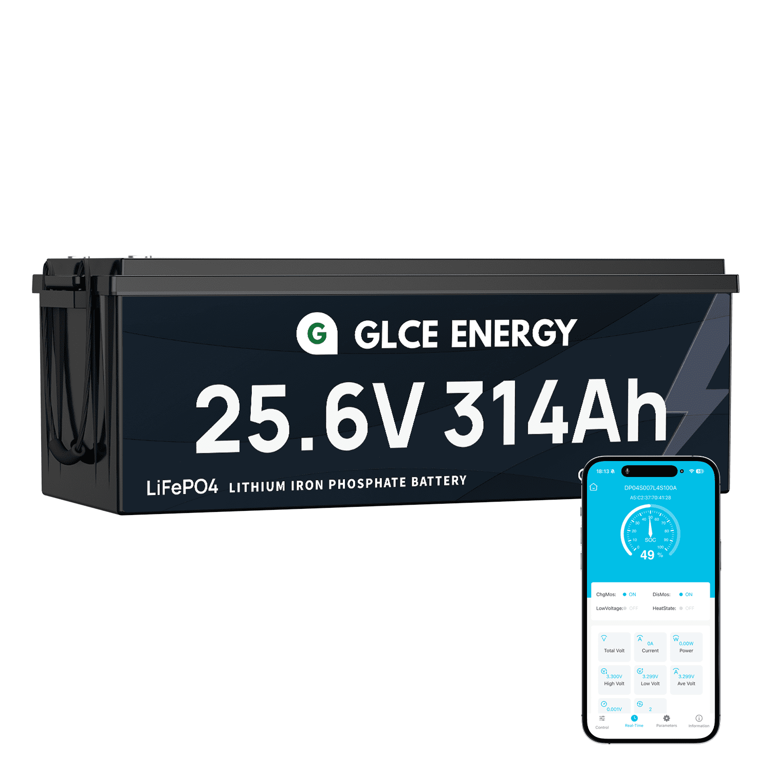 GLCE ENERGY 24V(25.6V) 300Ah LiFePO4 Battery, 7680Wh Lithium Battery with A-Grade Cells and 200A BMS, Serial/Parallel Connection Supported, Ideal for Solar Systems, RV, and Household Applications