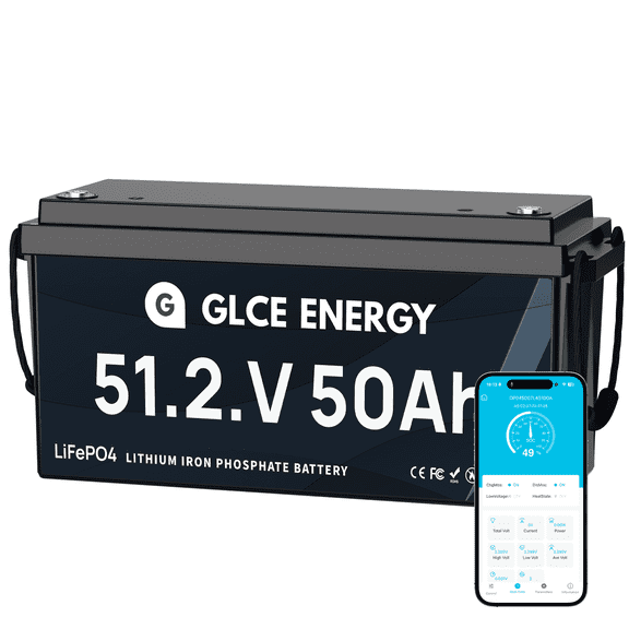 GLCE ENERGY 48V(51.2V) 50Ah LiFePO4 Battery with 100A Bluetooth BMS | 4000-15000 Cycles, 2560Wh High Capacity | Deep Cycle Battery for Motorhomes, Solar Systems and Off-Grid Applications