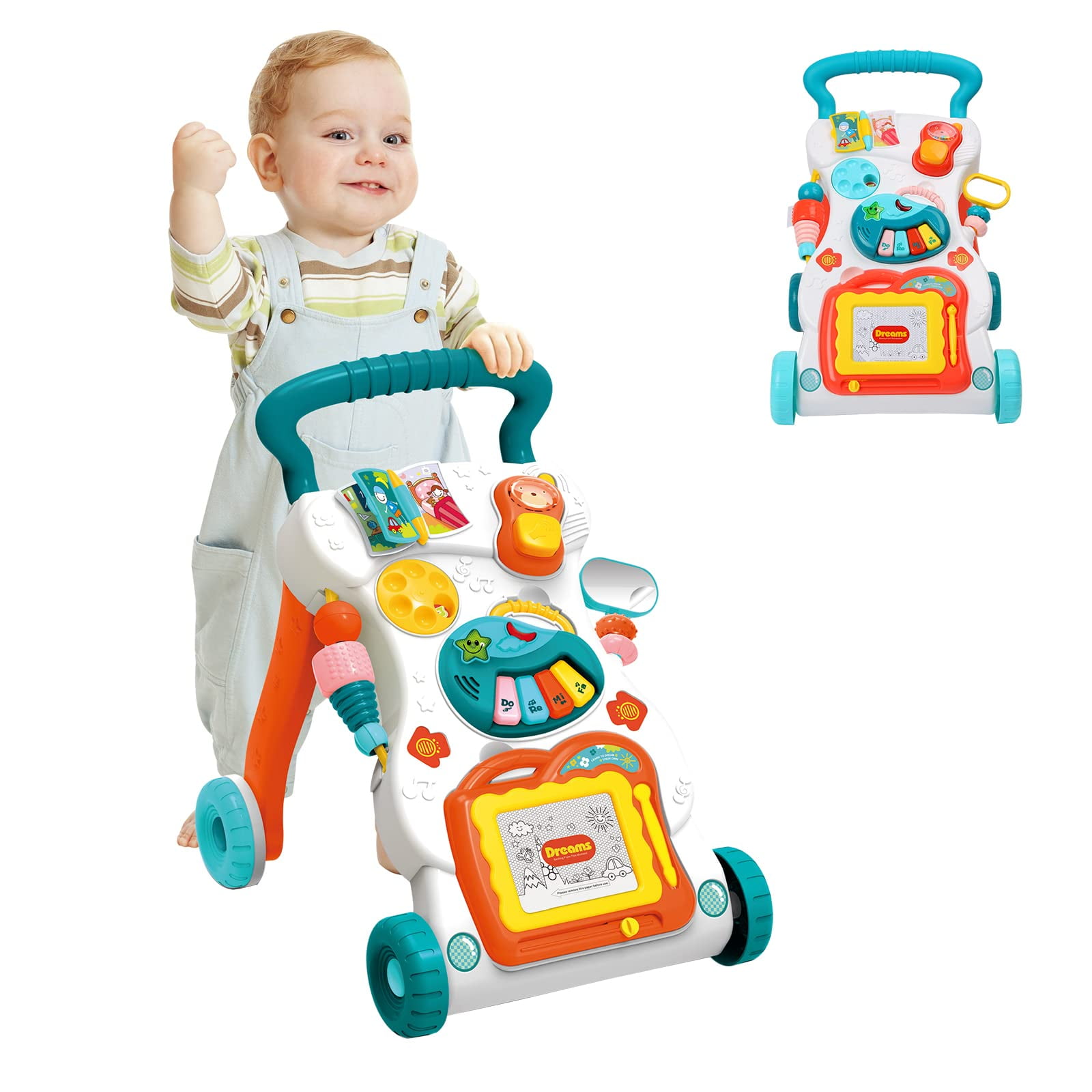 INFANS Foldable Baby Walker, 3 in 1 Toddler Walker Learning-Seated Wal