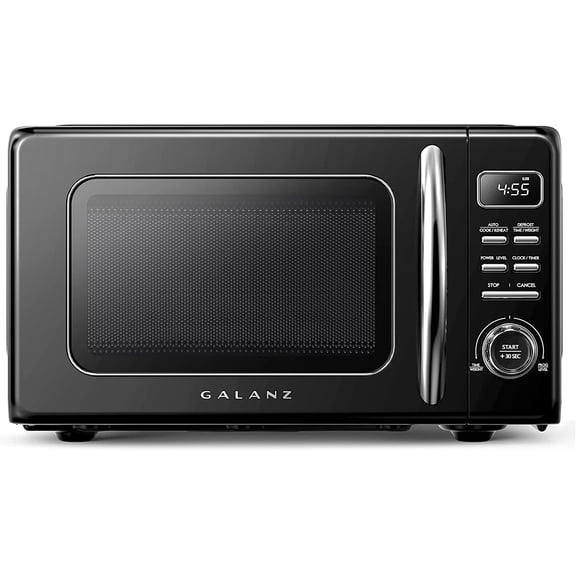 GLCMKZ07BKR07 Retro Countertop Microwave Oven with Auto Cook & Reheat, Defrost, Quick Start Functions, Easy Clean with Glass Turntable, Pull Handle.7 cu ft, Black