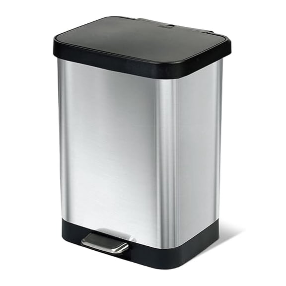GLD-74506 Stainless Steel Step Trash Can with Odor Protection | Large Metal Kitchen Garbage Bin with Soft Close Lid, Foot Pedal and Waste Bag Roll Holder, 13 Gallon, Stainless