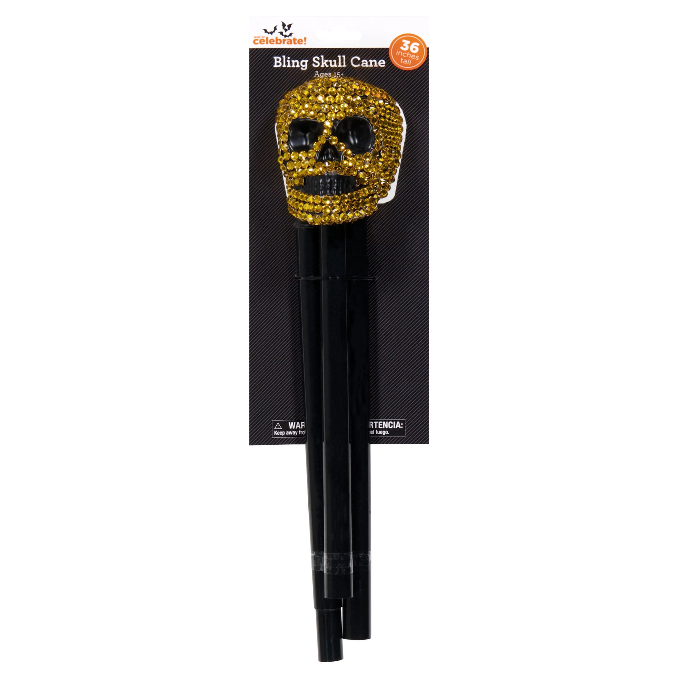 Bling Skull Cane Costume Accessory for Adults, Black and Gold, Halloween by Way To Celebrate