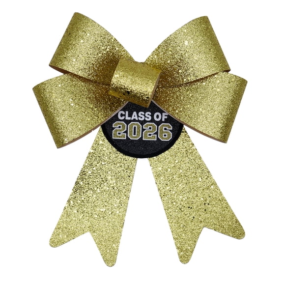 Congrats Grad Glitter Decorative Bow, Gold, 13", Graduation by Way To Celebrate