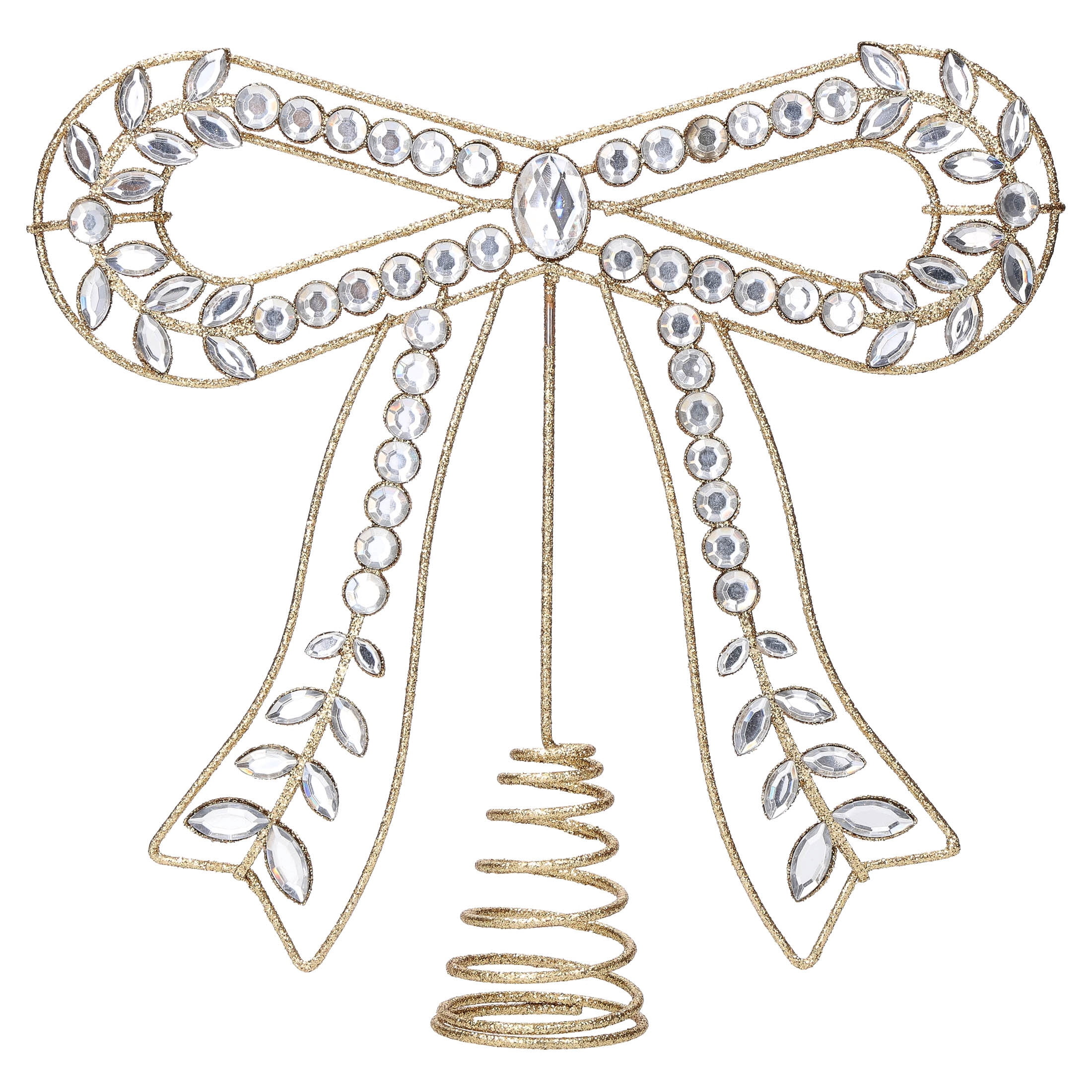 Glitter Wire Bow with Gemstones Christmas Tree Topper, Gold, 10", by Holiday Time