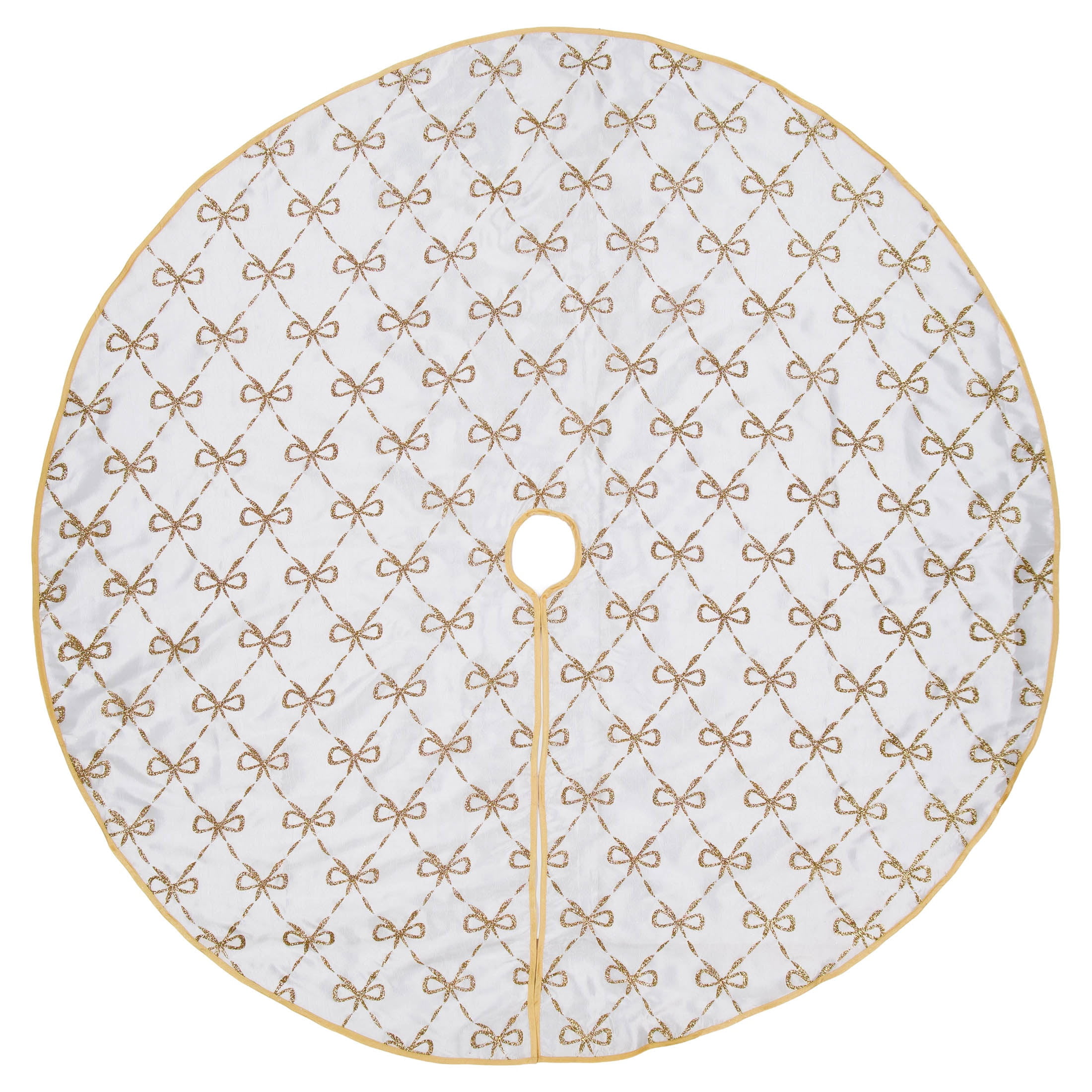 Satin Glitter Bow Christmas Tree Skirt, White and Gold, 48", by Holiday Time