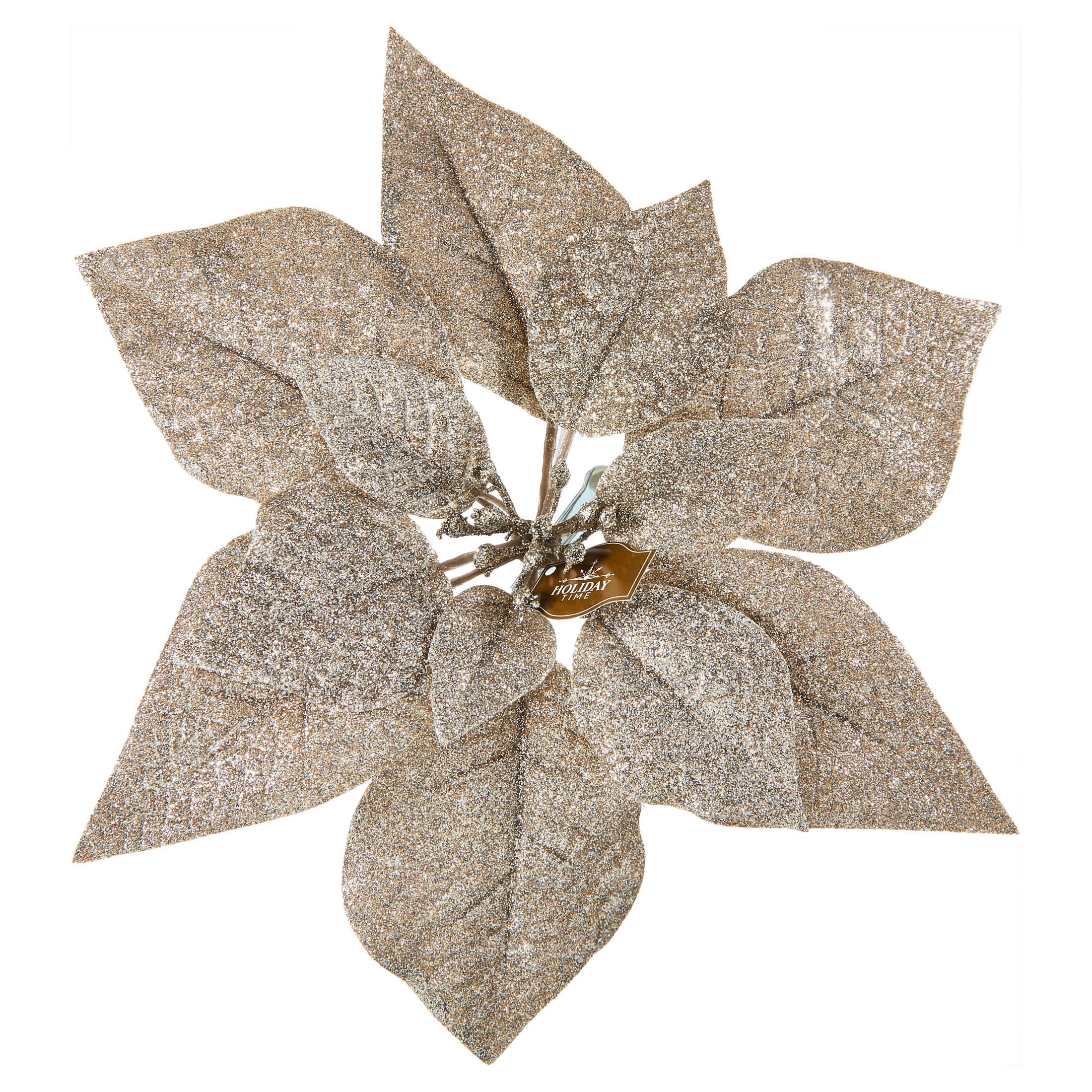 Gold Glitter Poinsettia Christmas Clip Ornament, 11", by Holiday Time