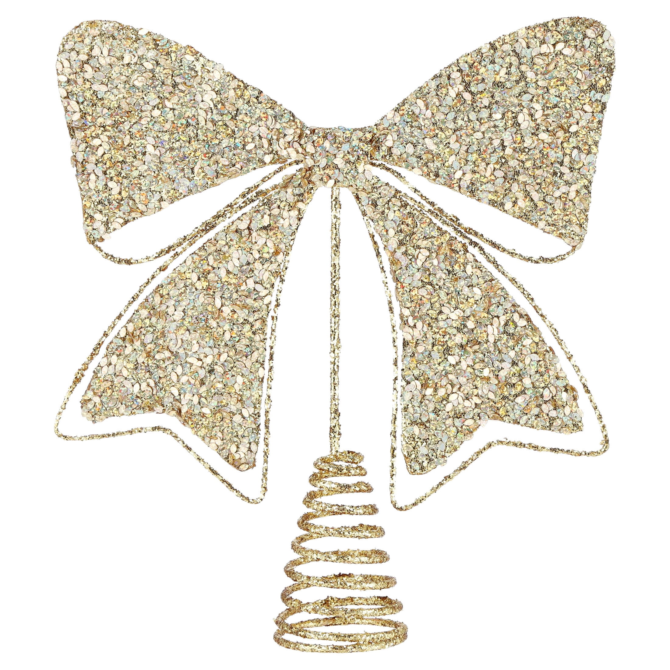Metal Chunky Glitter Bow Christmas Tree Topper, Gold, 11", by Holiday Time