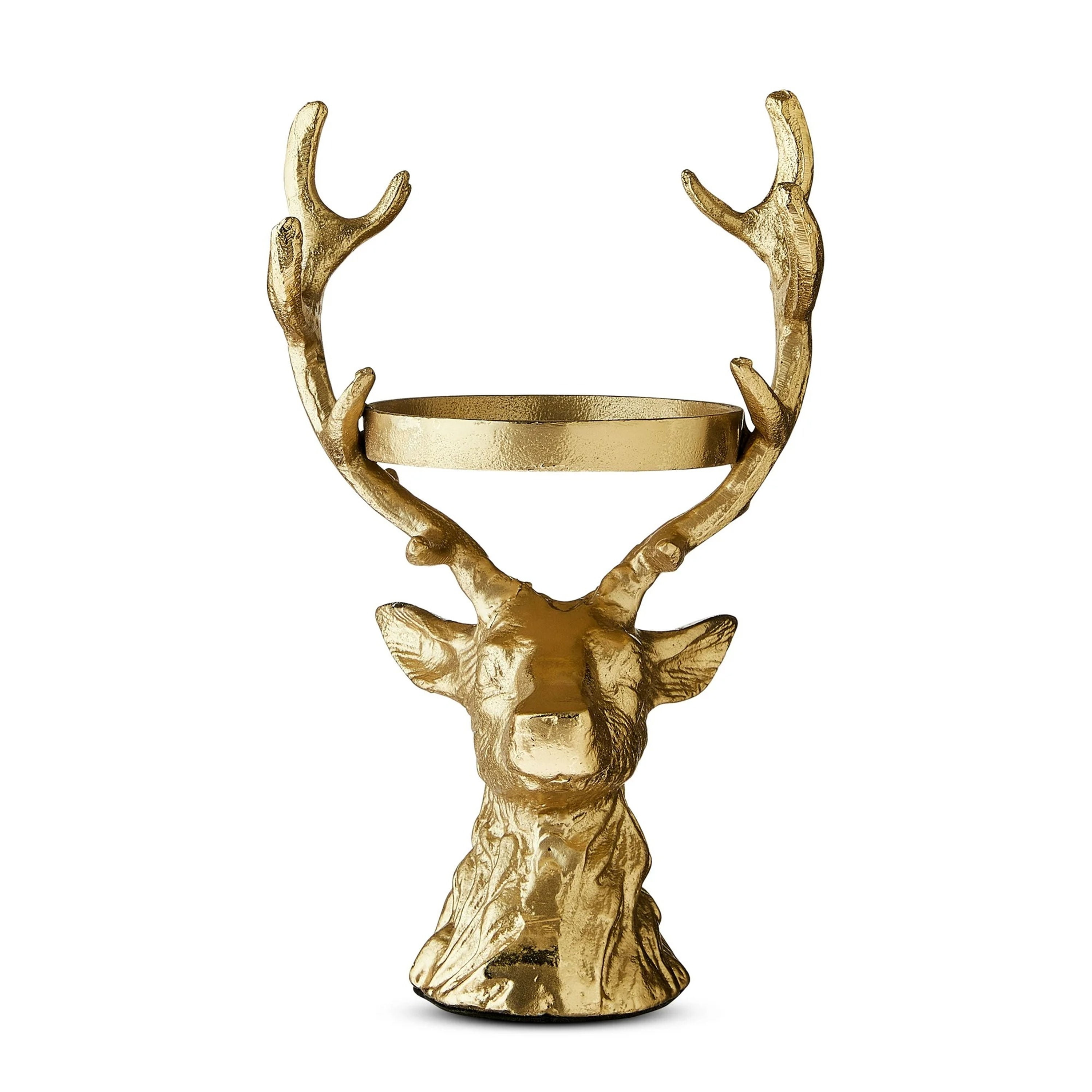 My Texas House Aluminum Casted Stag Head Candle Holder, Gold Plated Finish, 11-inch